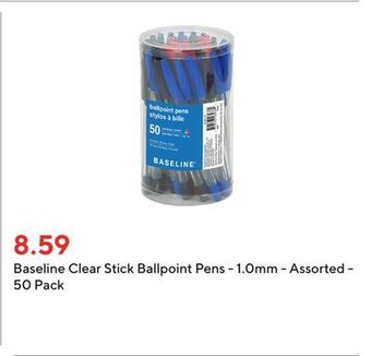 Staples Baseline clear stick ballpoint pens - 1.0mm - assorted - 50 pack offer
