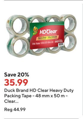 Staples Duck brand hd clear heavy duty packing tape - 48 mm x 50 m - clear - 8 pack offer