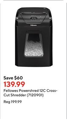 Staples Fellowes powershred 12c cross-cut shredder (7120901) offer