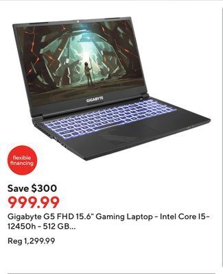 Staples Gigabyte g5 fhd 15.6 gaming laptop - intel core i5-12450h - 512 gb ssd - 16 gb ram - geforce rtx 4050 gpu - windows 11 home offer