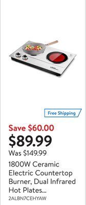 Walmart 1800w ceramic electric countertop burner, dual infrared hot plates induction cooktop stainless steel cooker with adjustable t offer