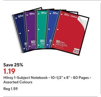Staples Hilroy 1-subject notebook - 10-1/2 x 8 - 80 pages - assorted colours offer