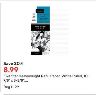 Staples Five star heavyweight refill paper, white ruled, 10-7/8 x 8-3/8, 200 sheets, 200 pack offer