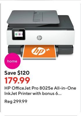 Staples Hp officejet pro 8025e all-in-one inkjet printer with bonus 6 months instant ink with hp+ offer
