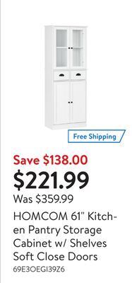 Walmart Homcom 61 kitchen pantry storage cabinet w/ shelves soft close doors offer