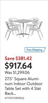 Walmart 27.5'' square aluminum indoor-outdoor table set with 4 slat back chairs offer