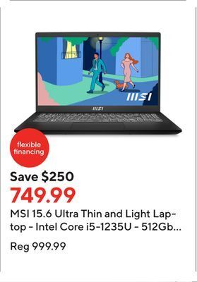Staples Msi 15.6 ultra thin and light laptop - intel core i5-1235u - 512gb nvme ssd - 16gb ram - windows 11 offer