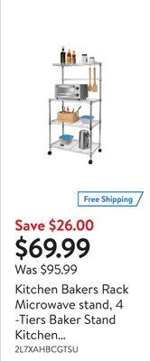 Walmart Kitchen bakers rack microwave stand, 4 -tiers baker stand kitchen storage organizer in chrome steel offer