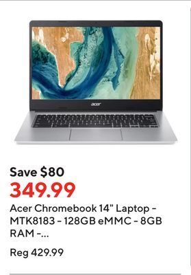 Staples Acer chromebook 14 laptop - mtk8183 - 128gb emmc - 8gb ram - chrome os - silver offer