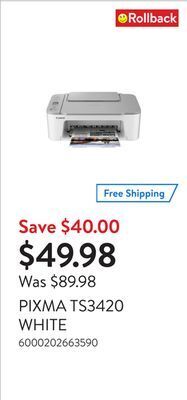 Walmart Pixma ts3420 white offer