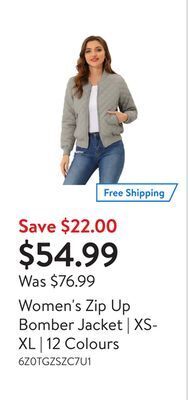 Walmart Women's zip up bomber jacket | xs-xl | 12 colours offer