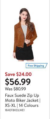 Walmart Faux suede zip up moto biker jacket | xs-xl | 14 colours offer