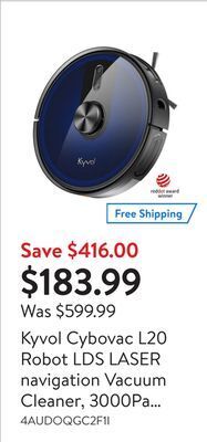 Walmart Kyvol cybovac l20 robot lds laser navigation vacuum cleaner, 3000pa strong suction, 150min runtime & self-charging, voice con offer