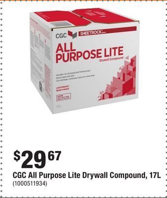 Home Depot Cgc all purpose lite drywall compound, 17l offer