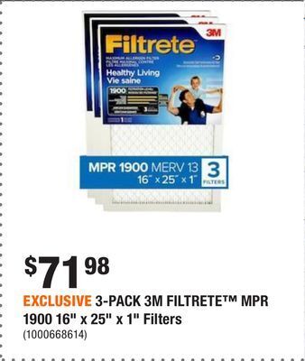 Home Depot Exclusive 3-pack 3m filtrete mpr 1900 16 x 25 x 1 filters offer
