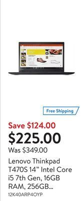 Walmart Lenovo thinkpad t470s 14 intel core i5 7th gen, 16gb ram, 256gb ssd certified refurbished offer