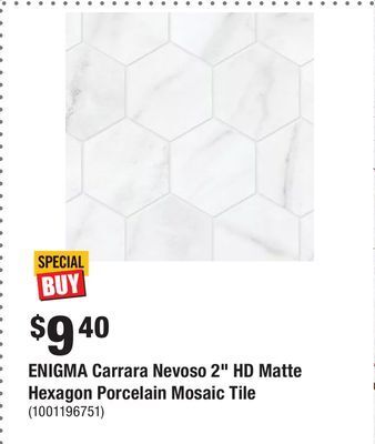 Home Depot Enigma carrara nevoso 2 hd matte hexagon porcelain mosaic tile offer
