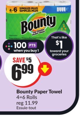 Chalo FreshCo Bounty paper towel 4 = 6 rolls offer