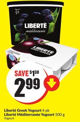 Chalo FreshCo Liberté greek yogourt 4 pk liberté méditerranée yogourt 500 g offer