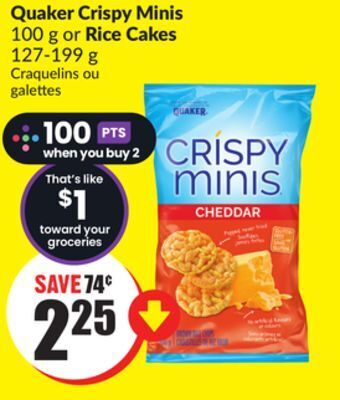 Chalo FreshCo Quaker crispy minis 100 g or rice cakes 127-199 g offer