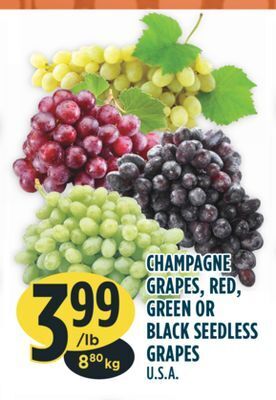 Marché Adonis Champagne grapes, red, green or black seedless grapes offer