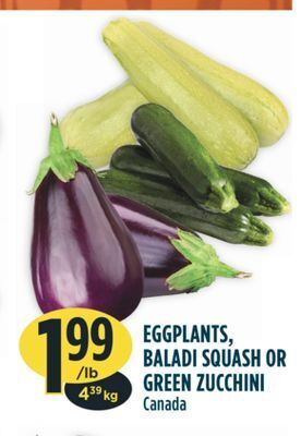 Marché Adonis Eggplants, baladi squash or green zucchini offer