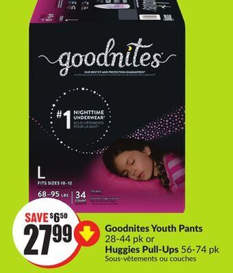 Chalo FreshCo Goodnites youth pants 28-44 pk or huggies pull-ups 56-74 pk offer