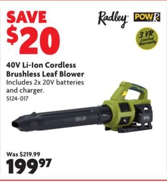 Home Hardware 40v li-ion cordless brushless leaf blower offer