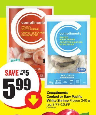 FreshCo Compliments cooked or raw pacific white shrimp frozen 340 g offer