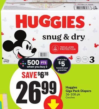 FreshCo Huggies giga pack diapers 36-108 pk offer
