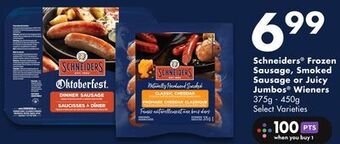 FreshCo Schneiders frozen sausage, smoked sausage or juicy jumbos wieners 375g - 450g select varieties offer