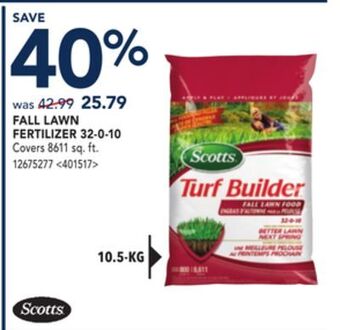 RONA Scotts fall lawn fertilizer 32-0-10 offer