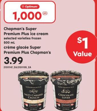 Valu-mart Crème glacée super premium plus chapman's, 500 ml offer