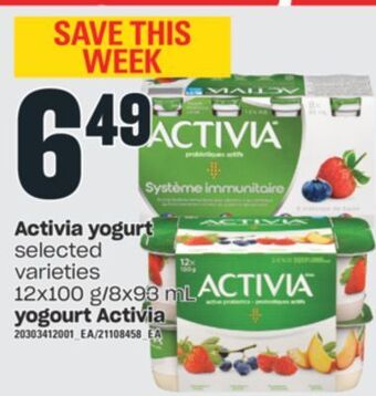 Valu-mart Activia yogurt, 12x100 g/8x93 ml offer