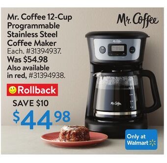 Walmart Mr. coffee 12-cup programmable stainless steel coffee maker offer