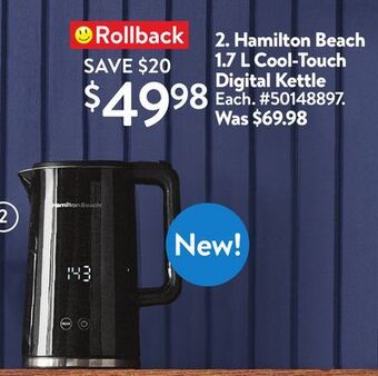 Walmart Hamilton beach 1.7 l cool-touch digital kettle offer