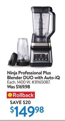 Walmart Ninja professional plus blender duo with auto-iq offer
