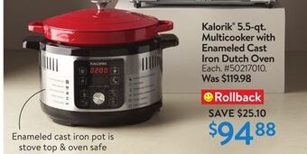 Walmart Kalorik 5.5-qt. multicooker with enameled cast iron dutch oven offer
