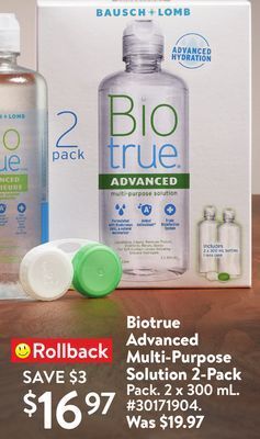 Walmart Biotrue advanced multi-purpose solution 2-pack offer