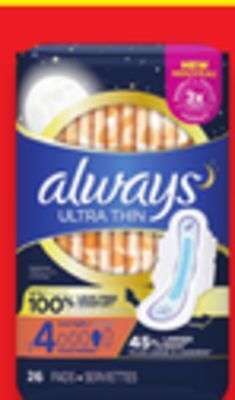 Walmart Always pads 20s - 48s or liners 68s -1203 or tampax tampons 40s offer