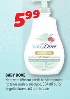 Familiprix Baby dove tip to toe wash or shampoo, 384 ml or wipes offer