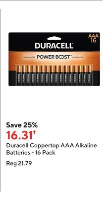 Staples Duracell coppertop aaa alkaline batteries - 16 pack offer