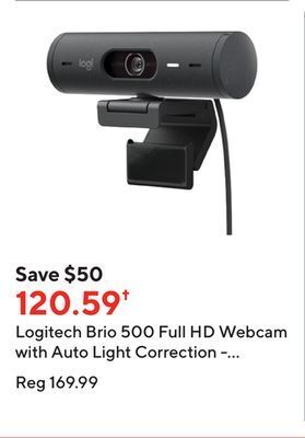 Staples Logitech brio 500 full hd webcam with auto light correction - auto-framing - graphite offer