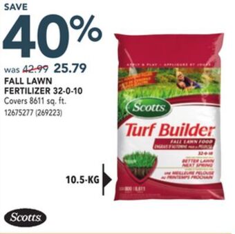 Réno Dépôt Scotts fall lawn fertilizer 32-0-10 offer