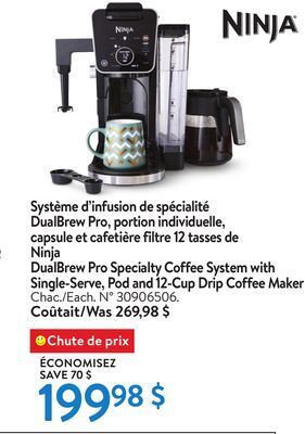 Walmart Ninja dualbrew pro specialty coffee system with single-serve, pod and 12-cup drip coffee maker offer