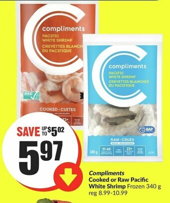 FreshCo Compliments Cooked or Raw Pacific White Shrimp Frozen 340g offer
