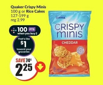 FreshCo Quaker Crispy Minis 100g or Rice Cakes 127-199g offer