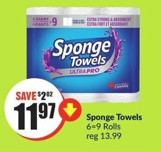 FreshCo Sponge Towels 6-9 Rolls offer