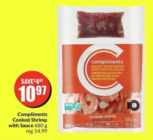 FreshCo Compliments Cooked Shrimp with Sauce 680g offer