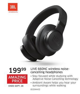 The Source Jbl live 660nc wireless noise- cancelling headphones offer